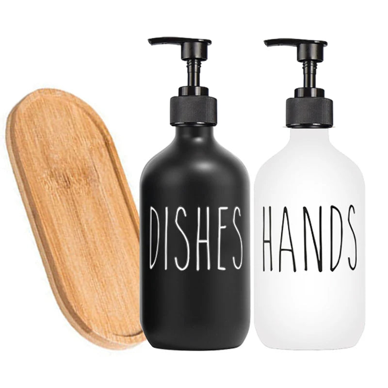 500ml Black Dish Soap Dispenser Set with Plastic Pump Refillable