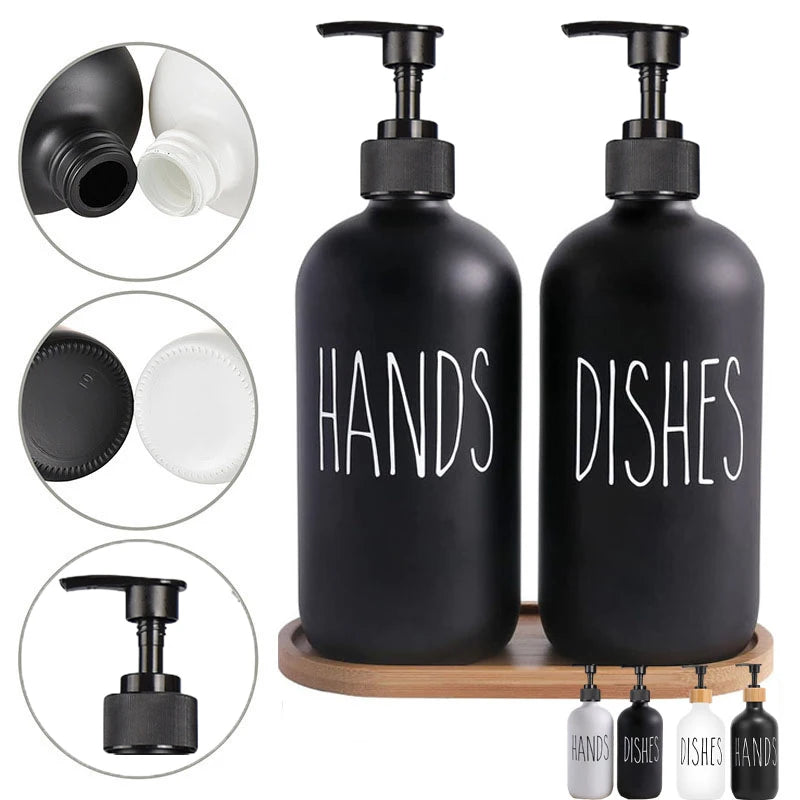 500ml Black Dish Soap Dispenser Set with Plastic Pump Refillable