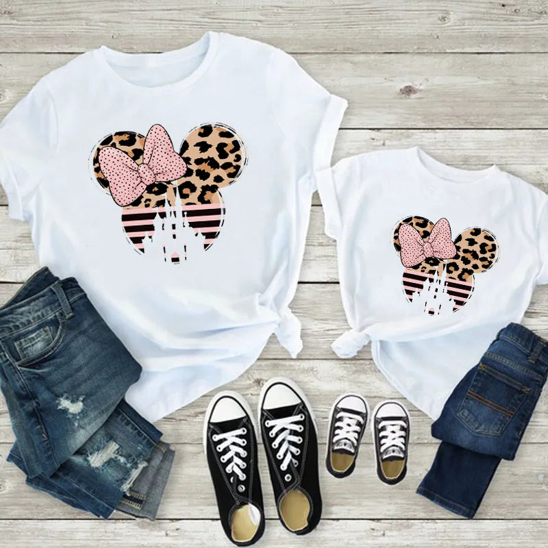 New Leopard Minnie Mouse Print Kawai Mother Kids Family Matching