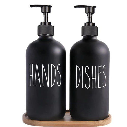 500ml Black Dish Soap Dispenser Set with Plastic Pump Refillable