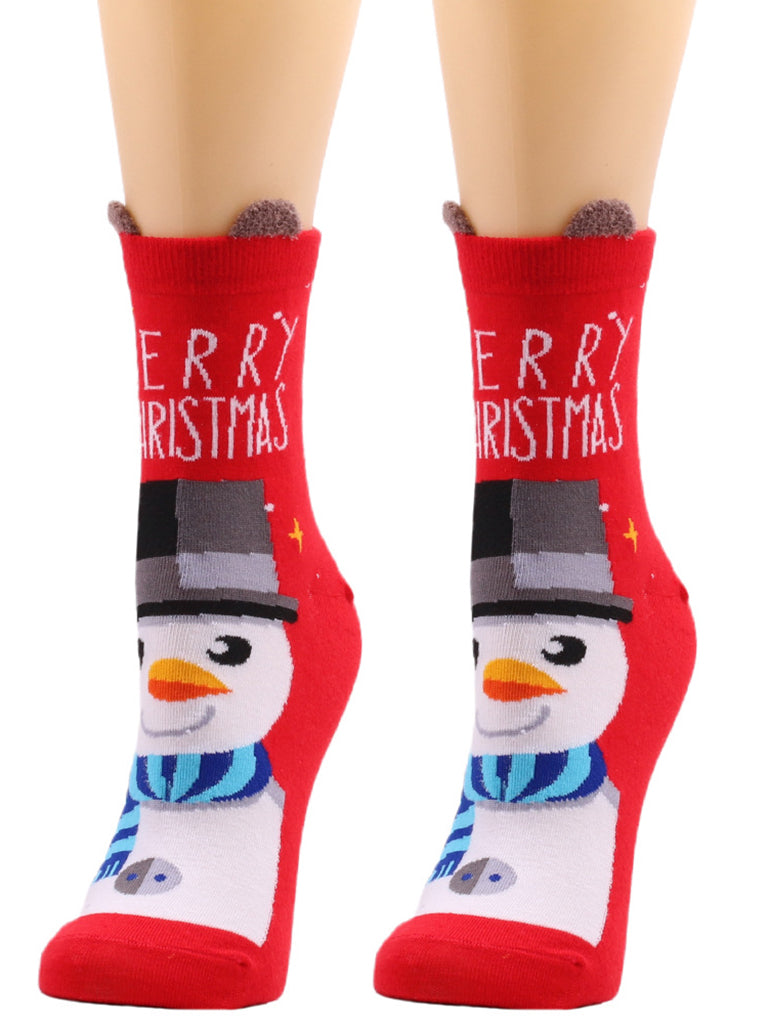 Snowman Print Merry Christmas Socks