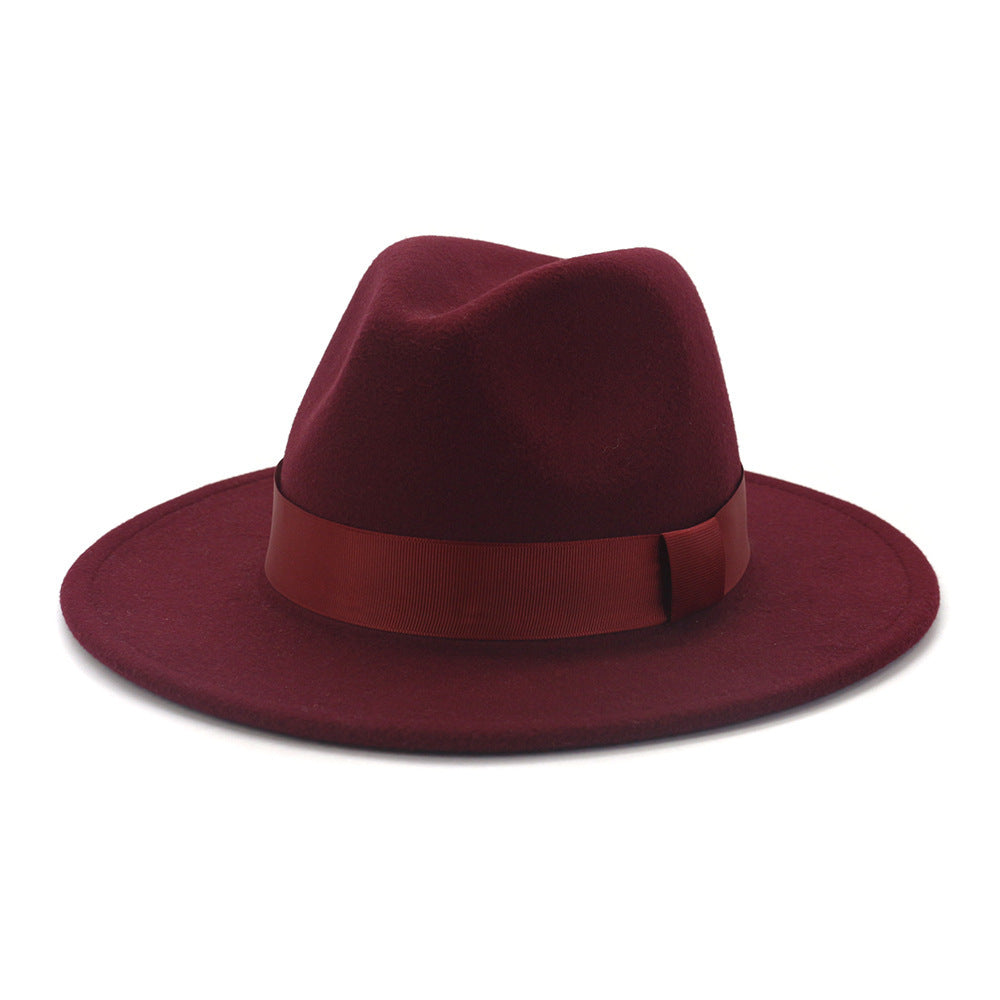 Fashionable Woolen Gentleman Jazz Flat Brim Big Hat