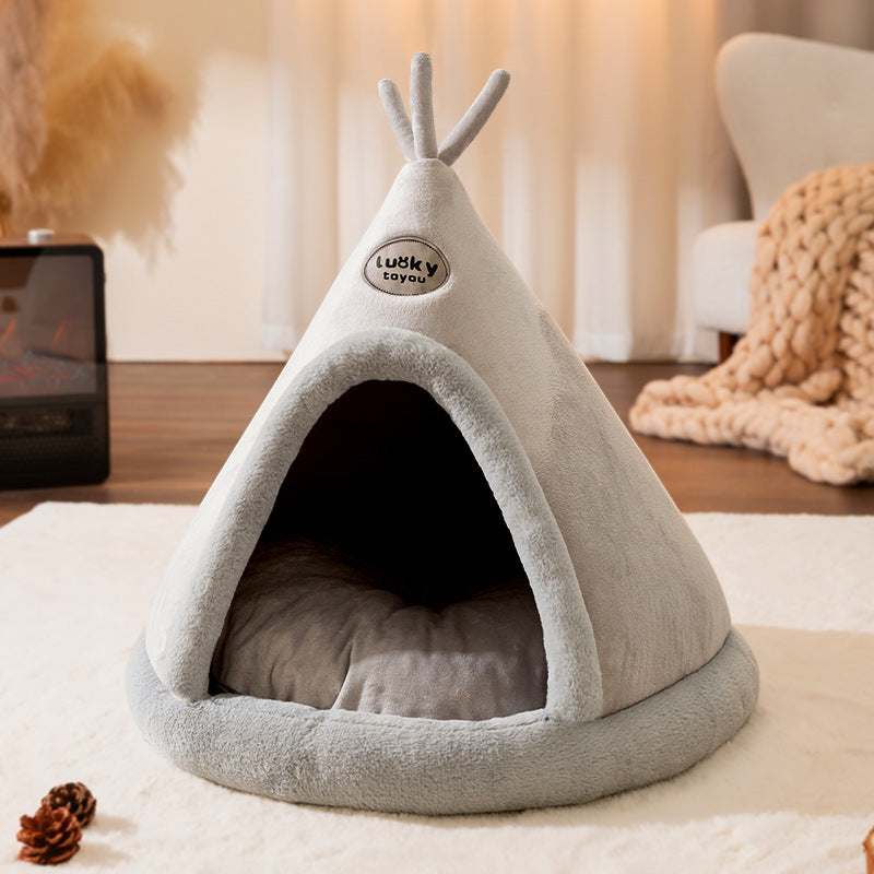 Christmas Autumn And Winter Dog Elk Tent Mongolian Bag Kennel Warm Thickened Closed Cat Nest Pet Bed