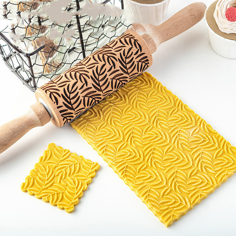 Creative Leaf Print Rolling Pin Cookie Tumbler Home Baking Tools