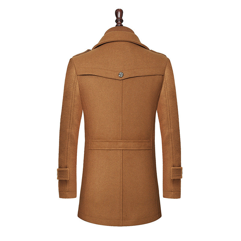 Men's Woolen Coat Double Collar Standard Vertical Zipper Coat Jacket