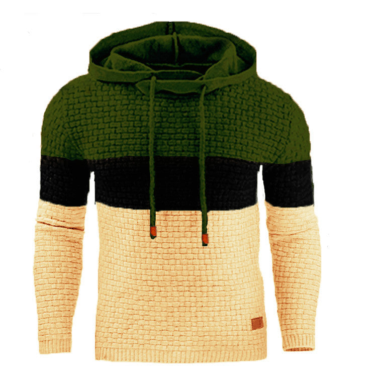 Men's Jacquard Long Sleeve Hoodie Warm Color Hooded Sweatshirt Jacket