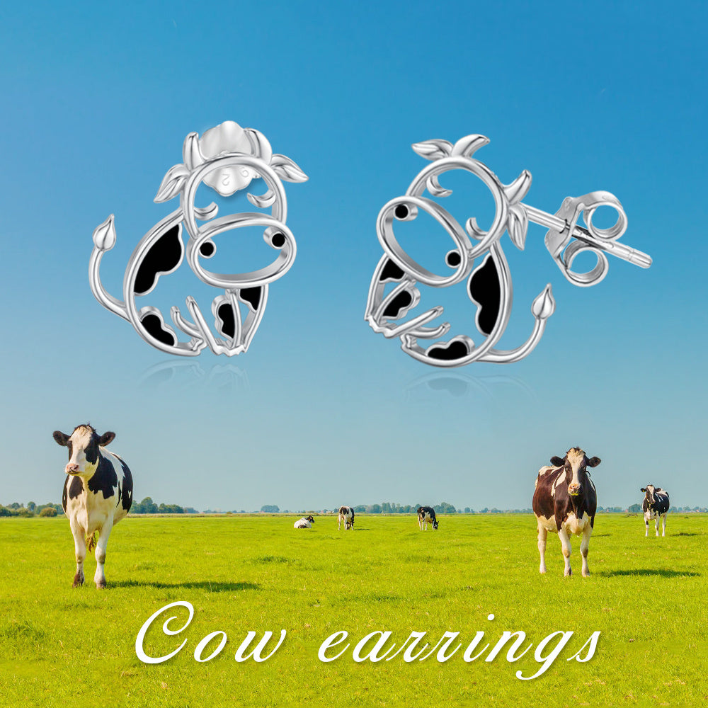 Cow Earrings 925 Sterling Silver Cow Stud Earrings for Women Cow Gifts for Birthday