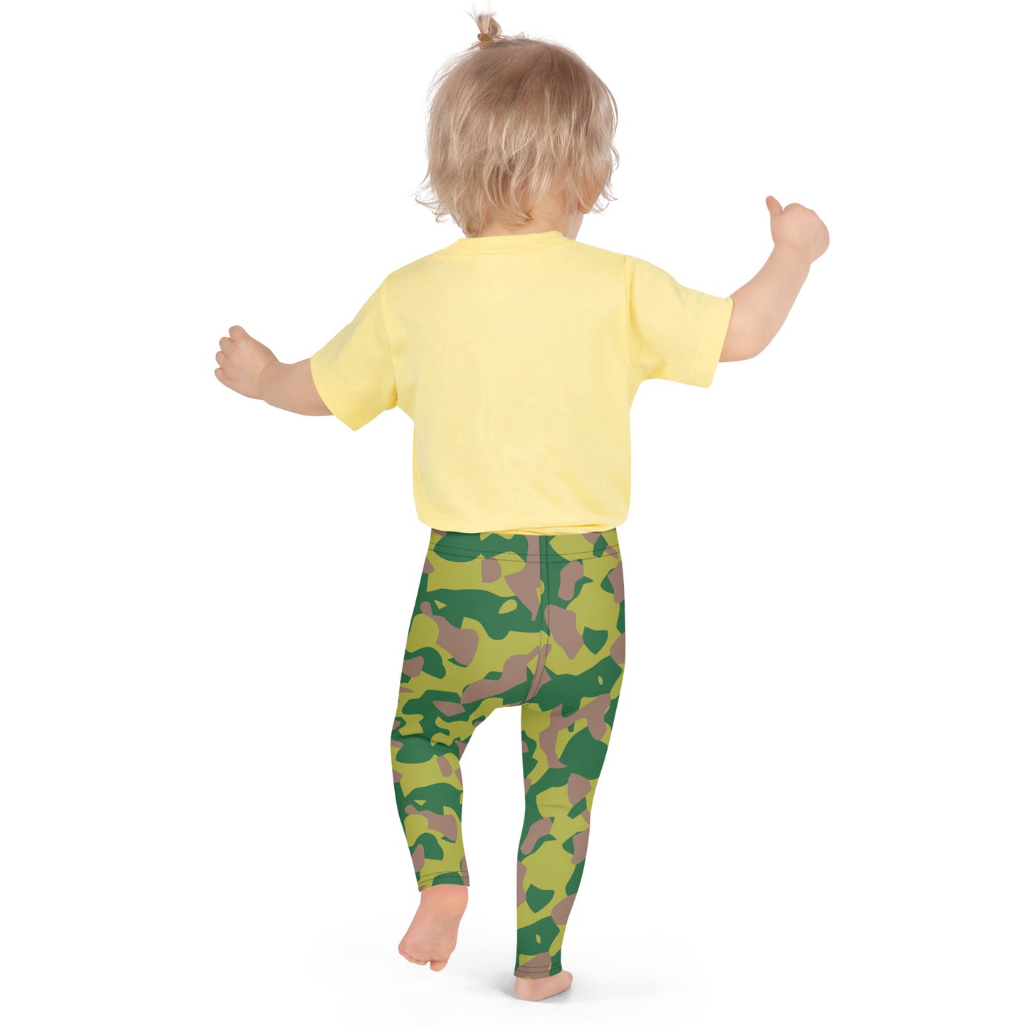 Kid's Leggings - Lime Green & Beige Camouflage