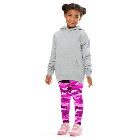 Kid's Leggings - Bright Pink Camouflage