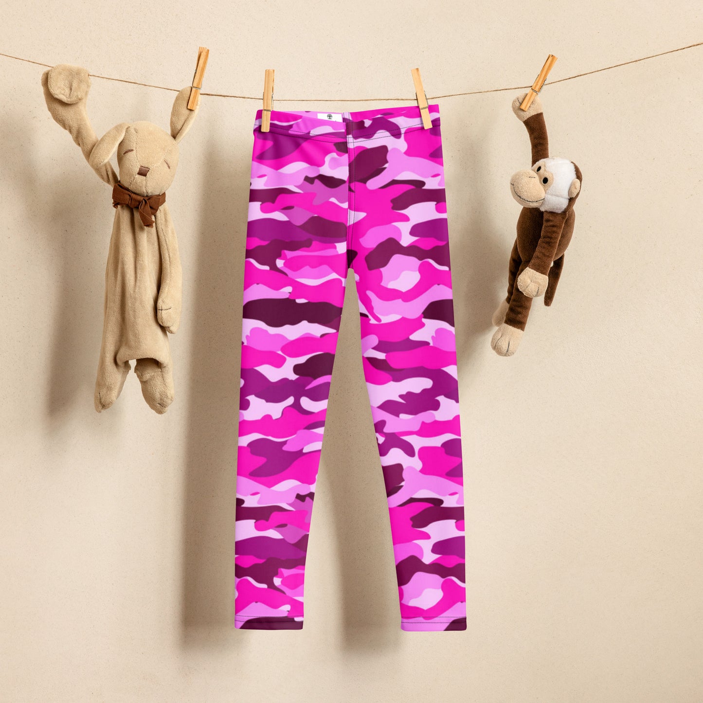 Kid's Leggings - Bright Pink Camouflage