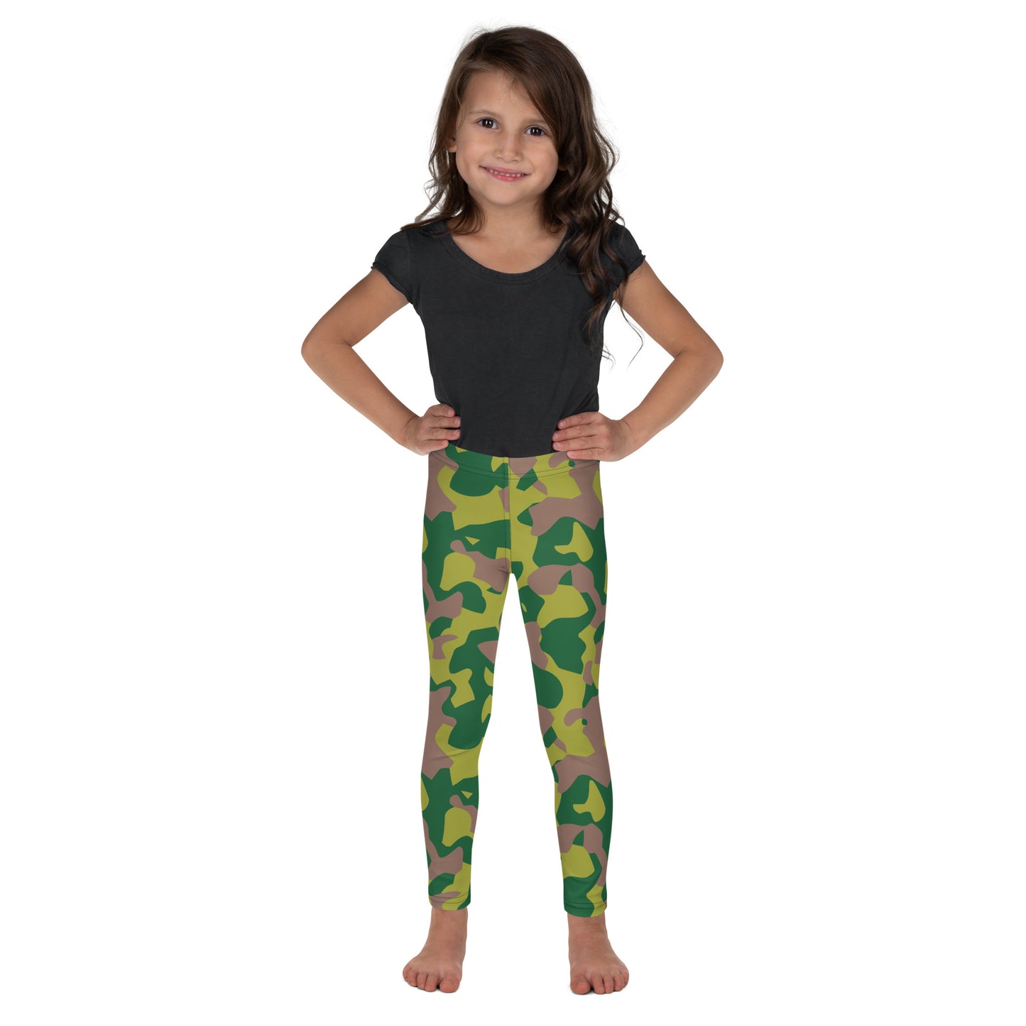 Kid's Leggings - Lime Green & Beige Camouflage