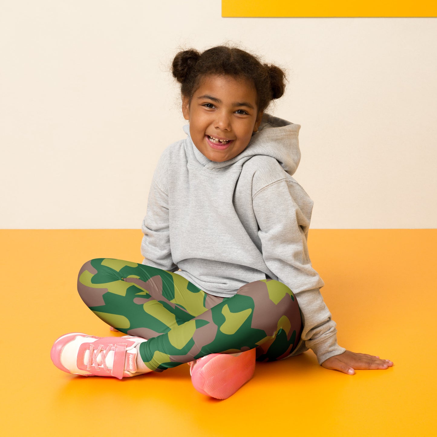 Kid's Leggings - Lime Green & Beige Camouflage