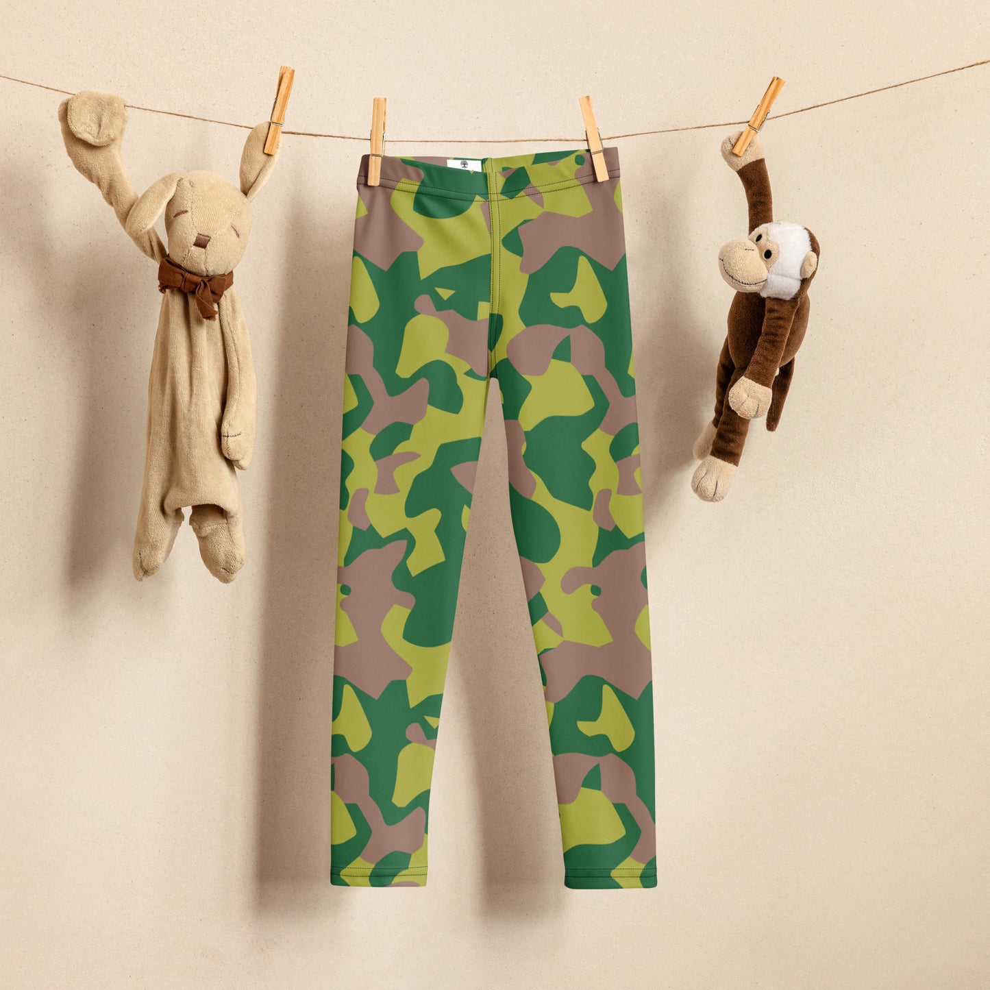 Kid's Leggings - Lime Green & Beige Camouflage