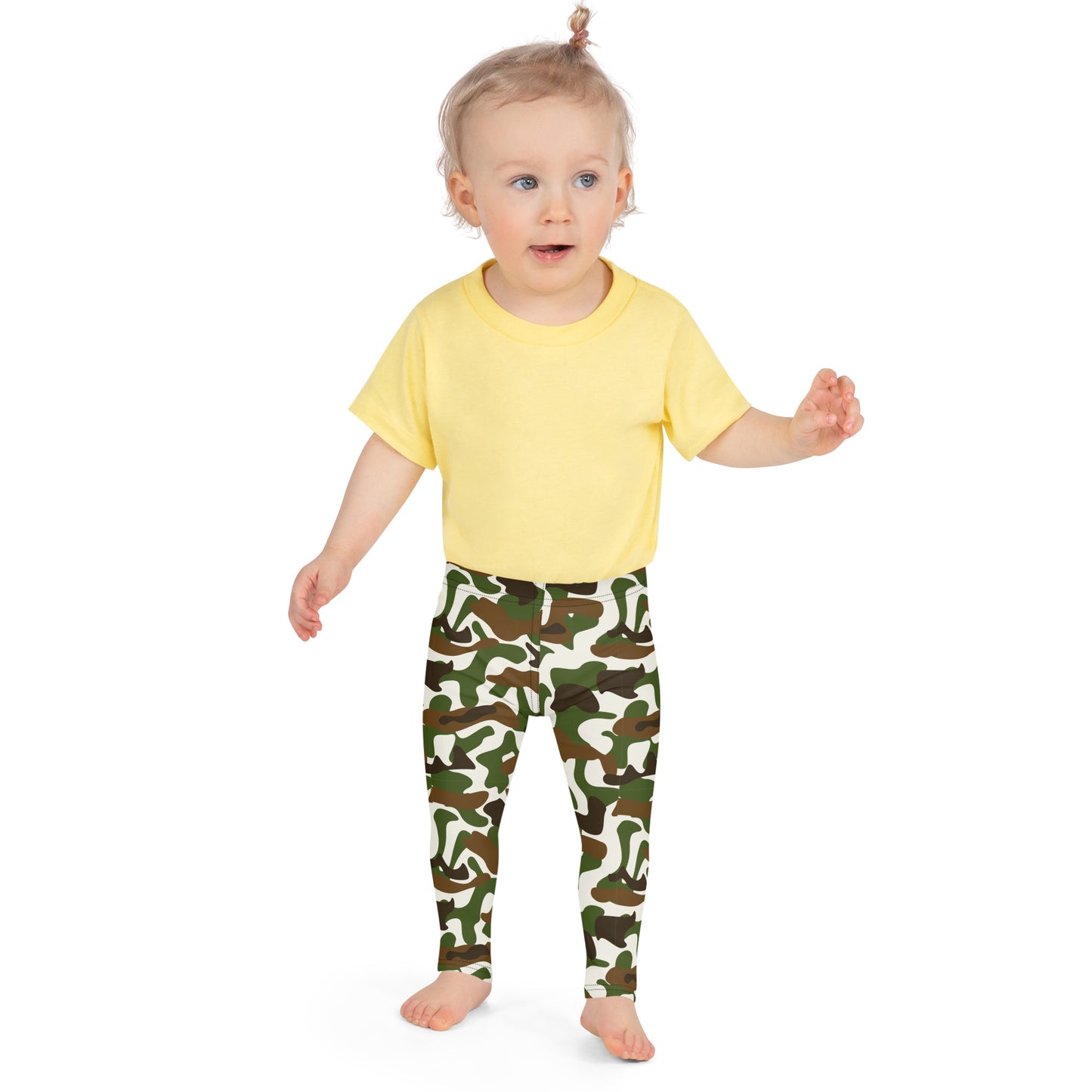 Kid's Leggings  - Beige Brown & White Camouflage