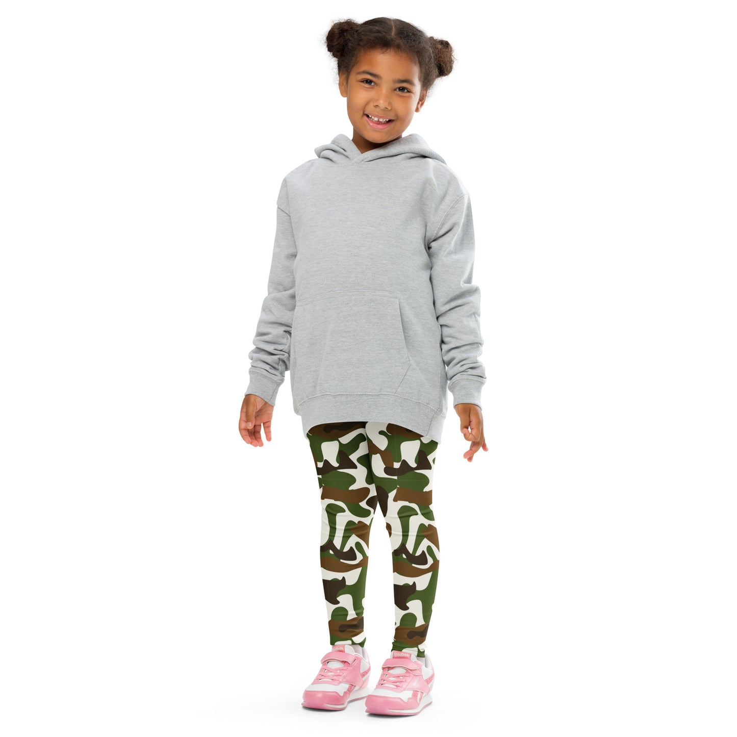 Kid's Leggings  - Beige Brown & White Camouflage