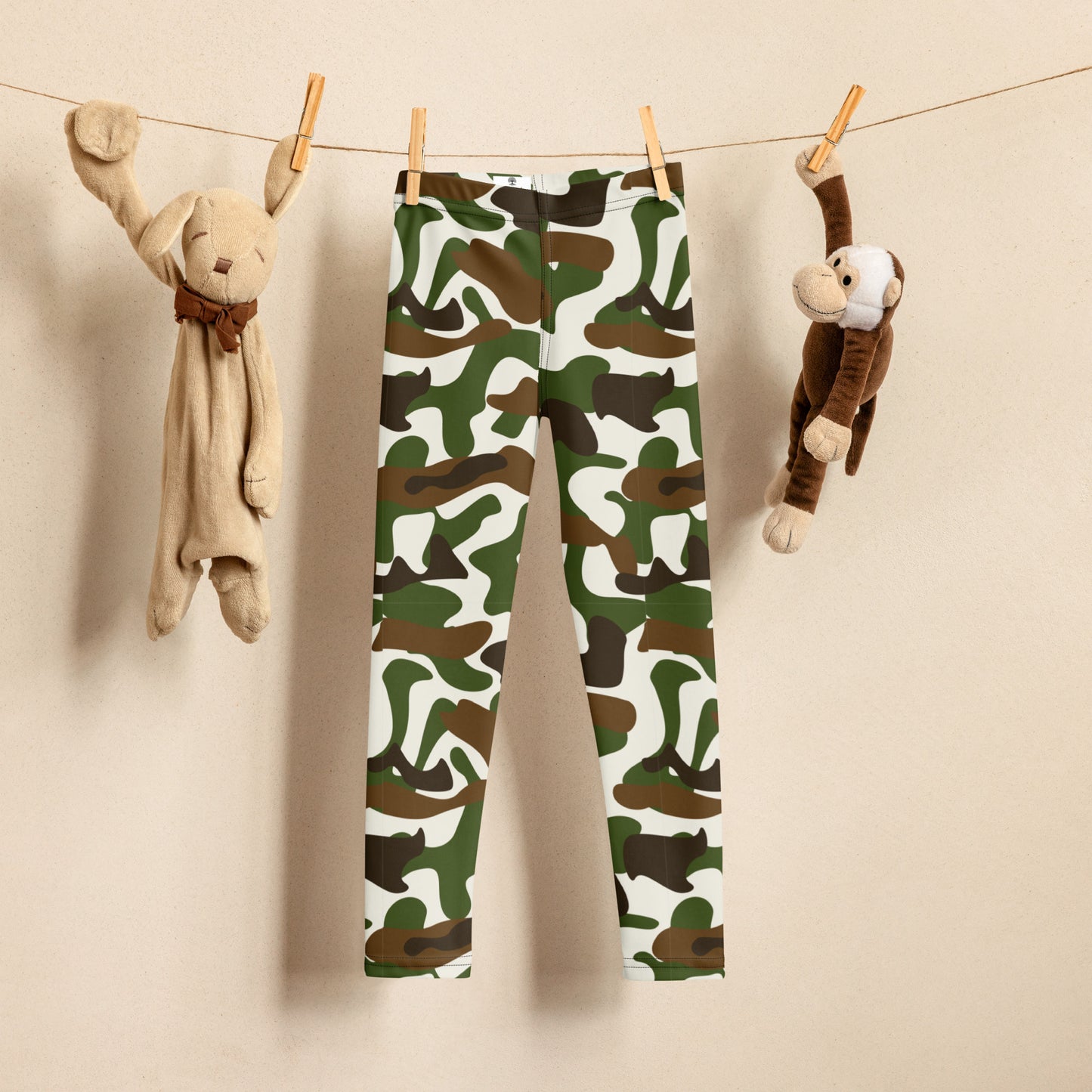 Kid's Leggings  - Beige Brown & White Camouflage