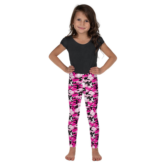 Kid's Leggings - Pink White & Black Camouflage