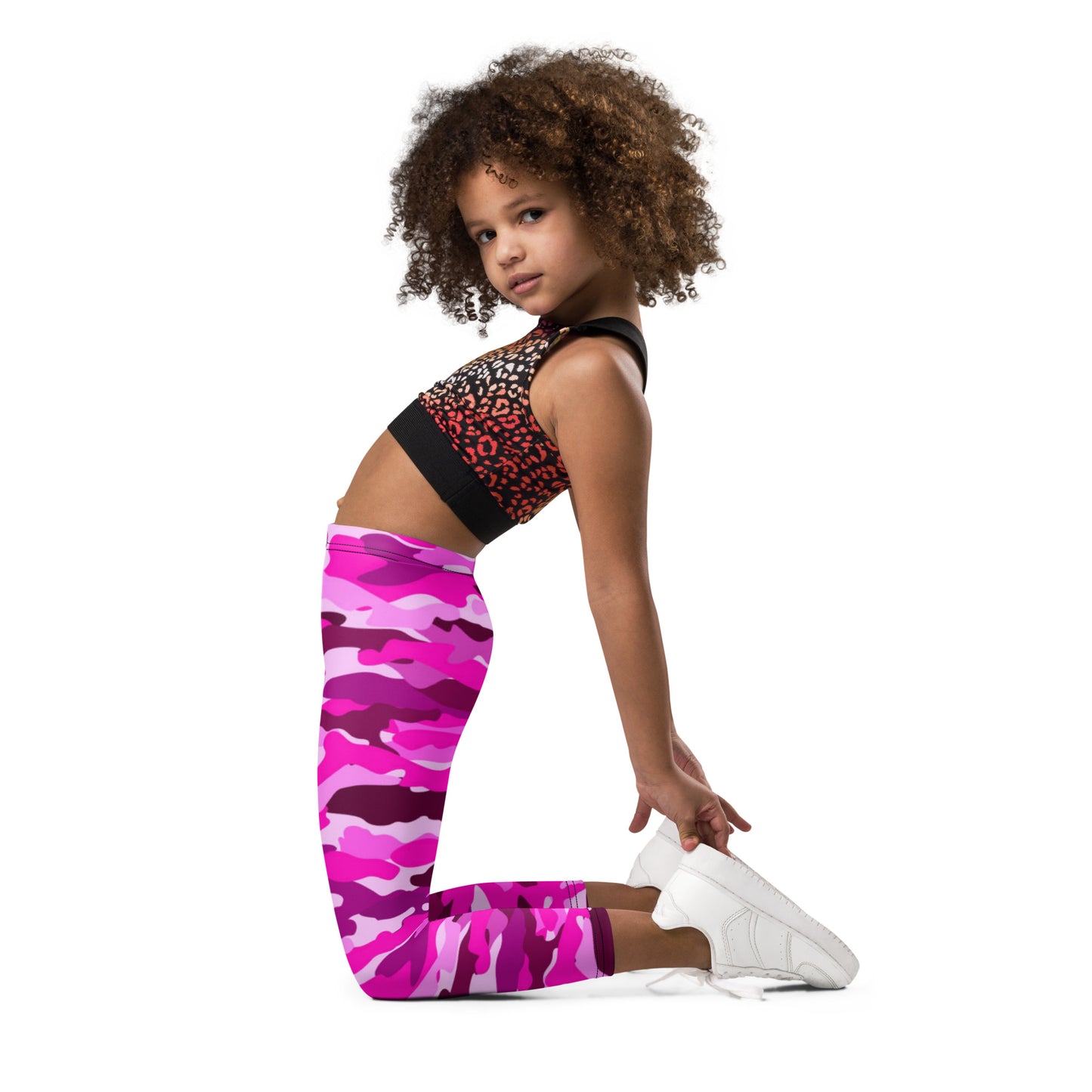 Kid's Leggings - Bright Pink Camouflage