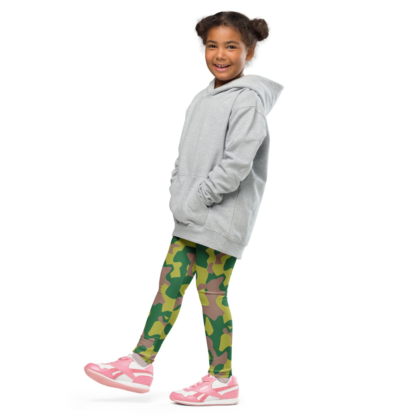 Kid's Leggings - Lime Green & Beige Camouflage