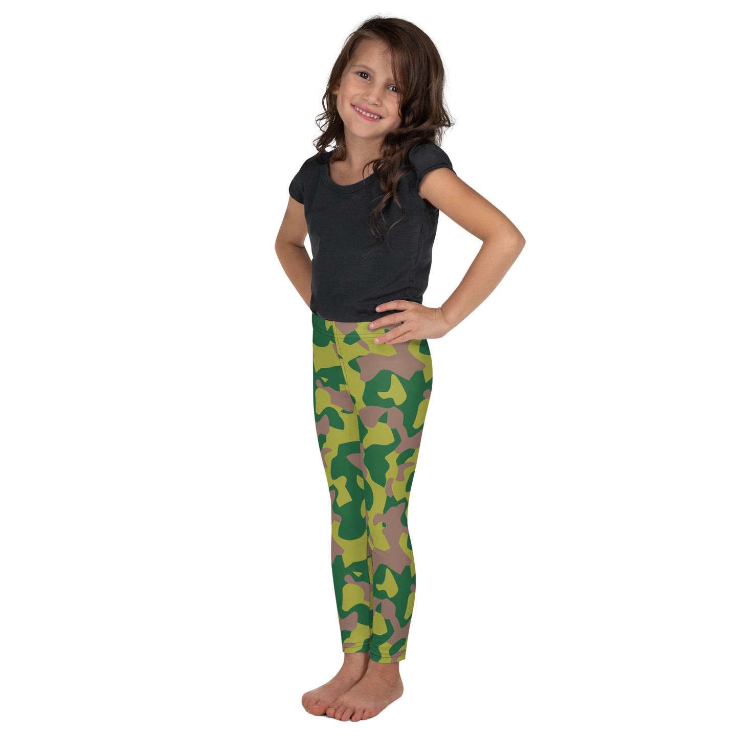 Kid's Leggings - Lime Green & Beige Camouflage