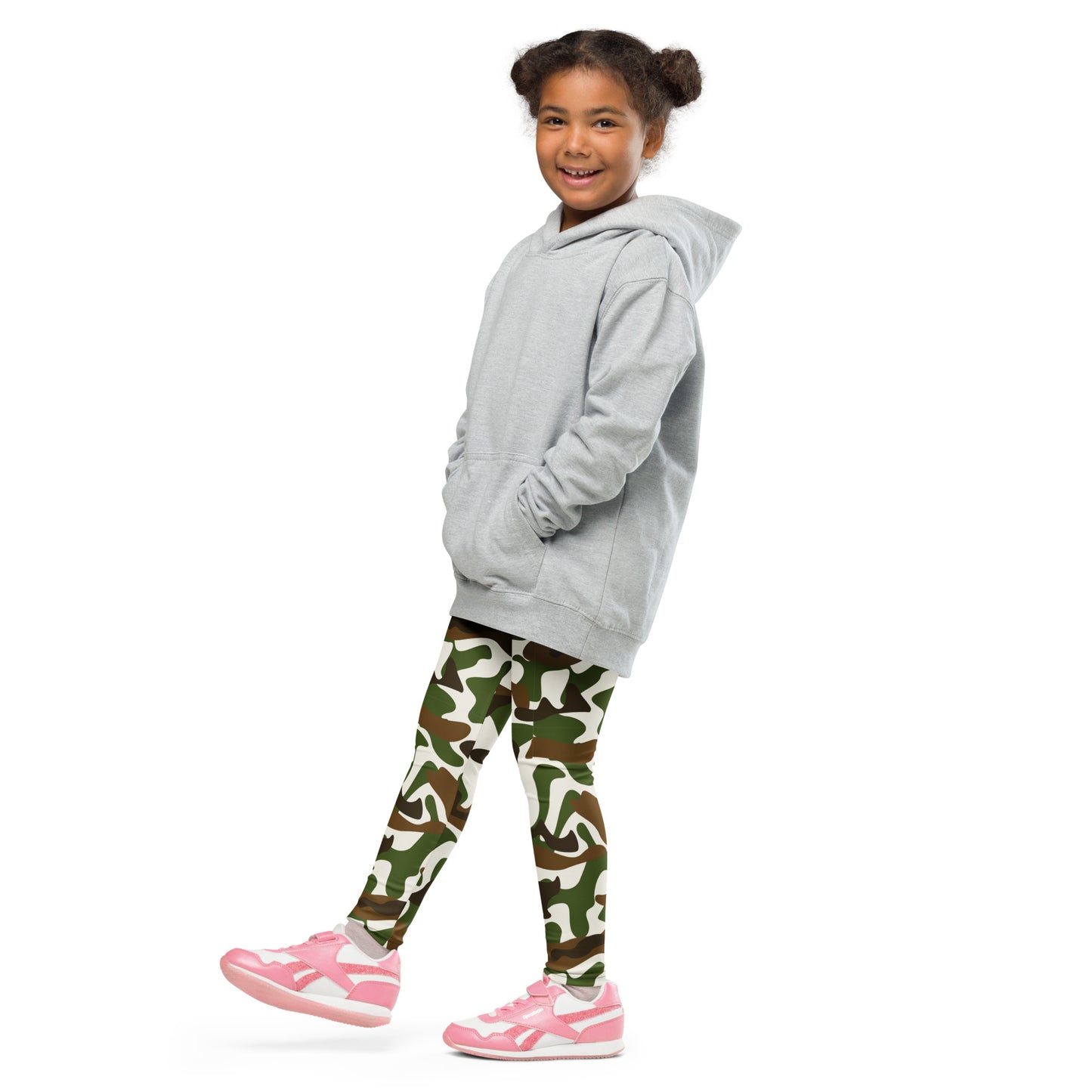 Kid's Leggings  - Beige Brown & White Camouflage