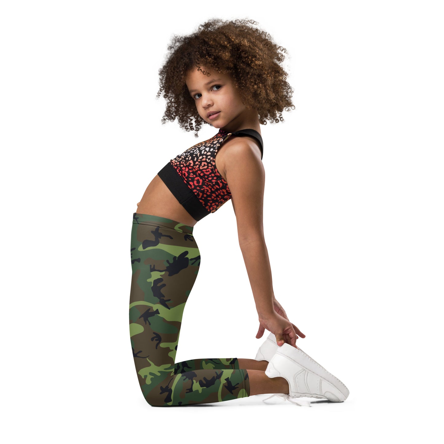 Kid's Leggings - Green Brown & Black Camouflage