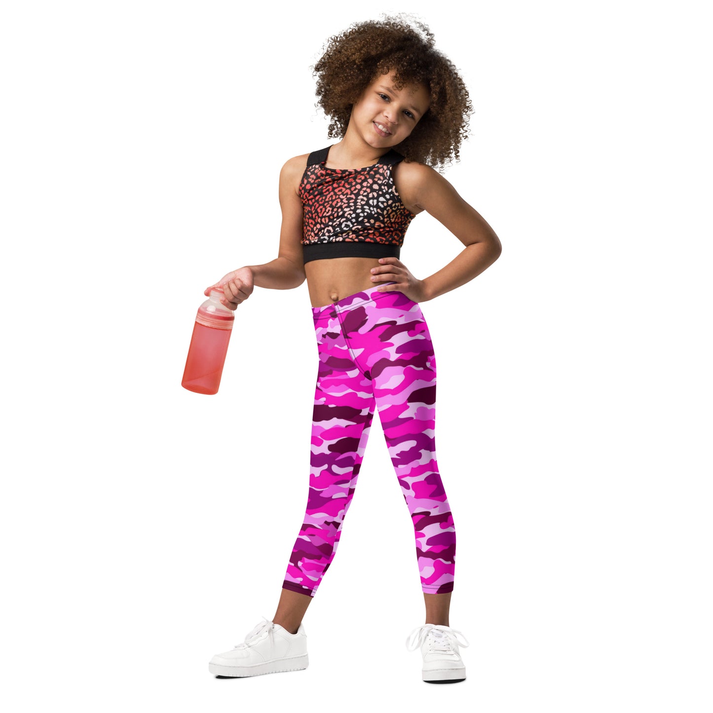 Kid's Leggings - Bright Pink Camouflage