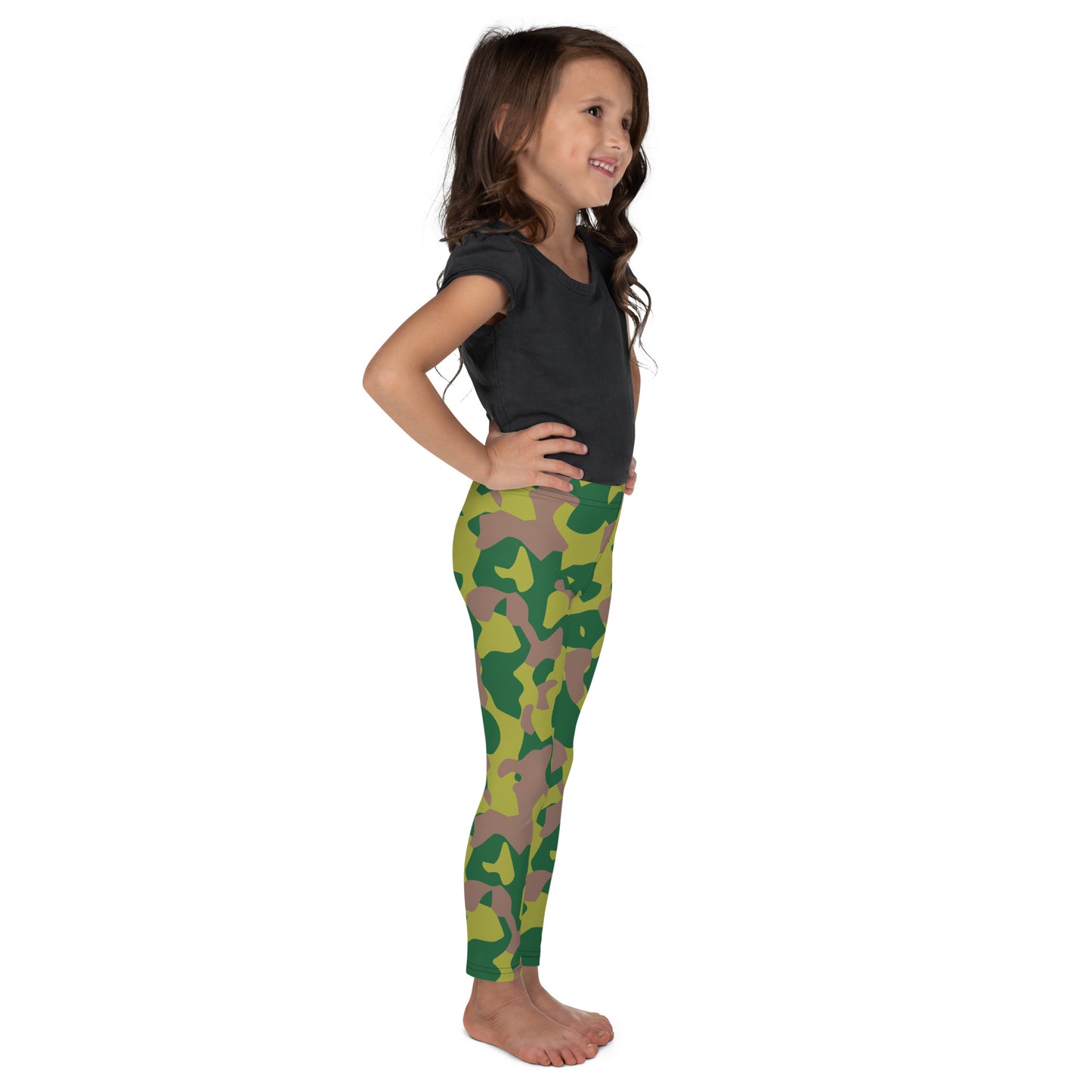 Kid's Leggings - Lime Green & Beige Camouflage