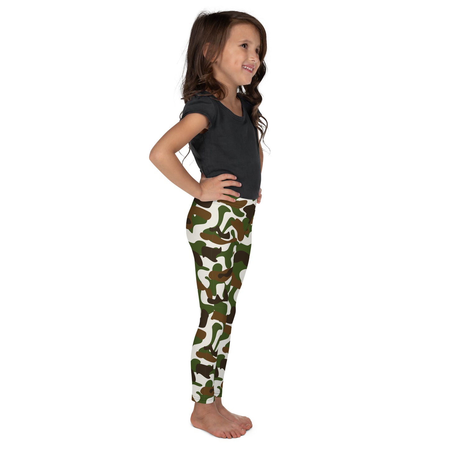 Kid's Leggings  - Beige Brown & White Camouflage