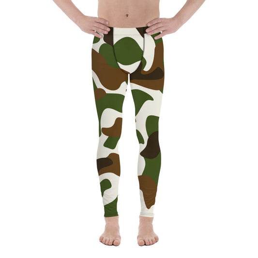 Men's Leggings - Green White & Brown Camouflage