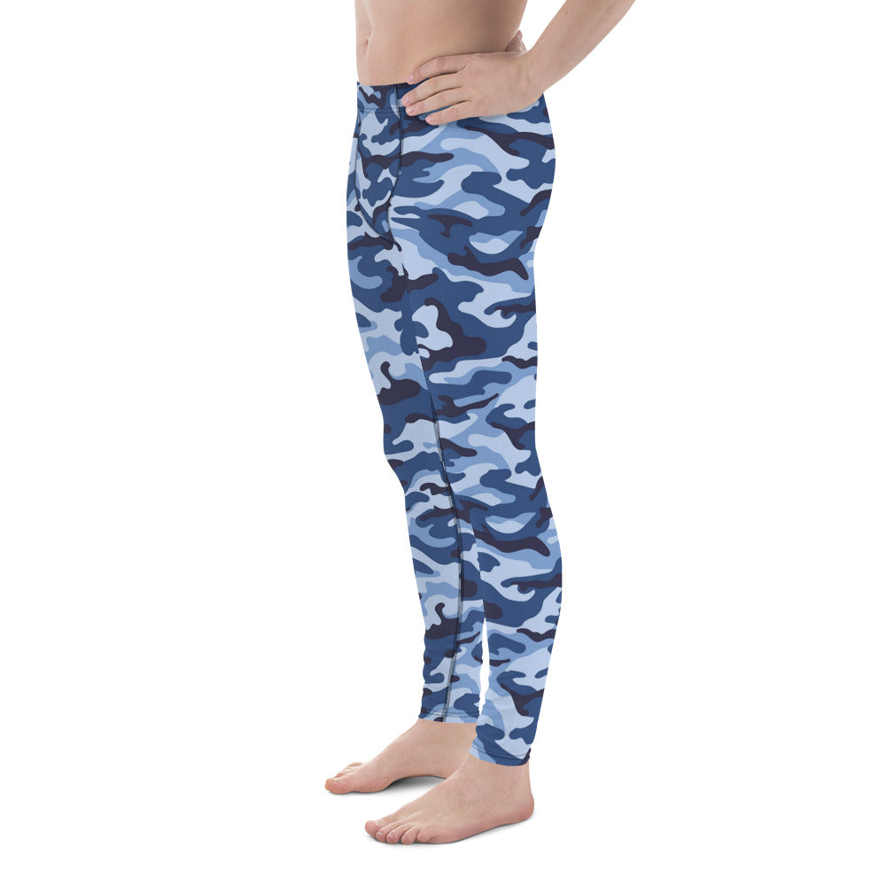 Men's Leggings - Blue & White Camouflage