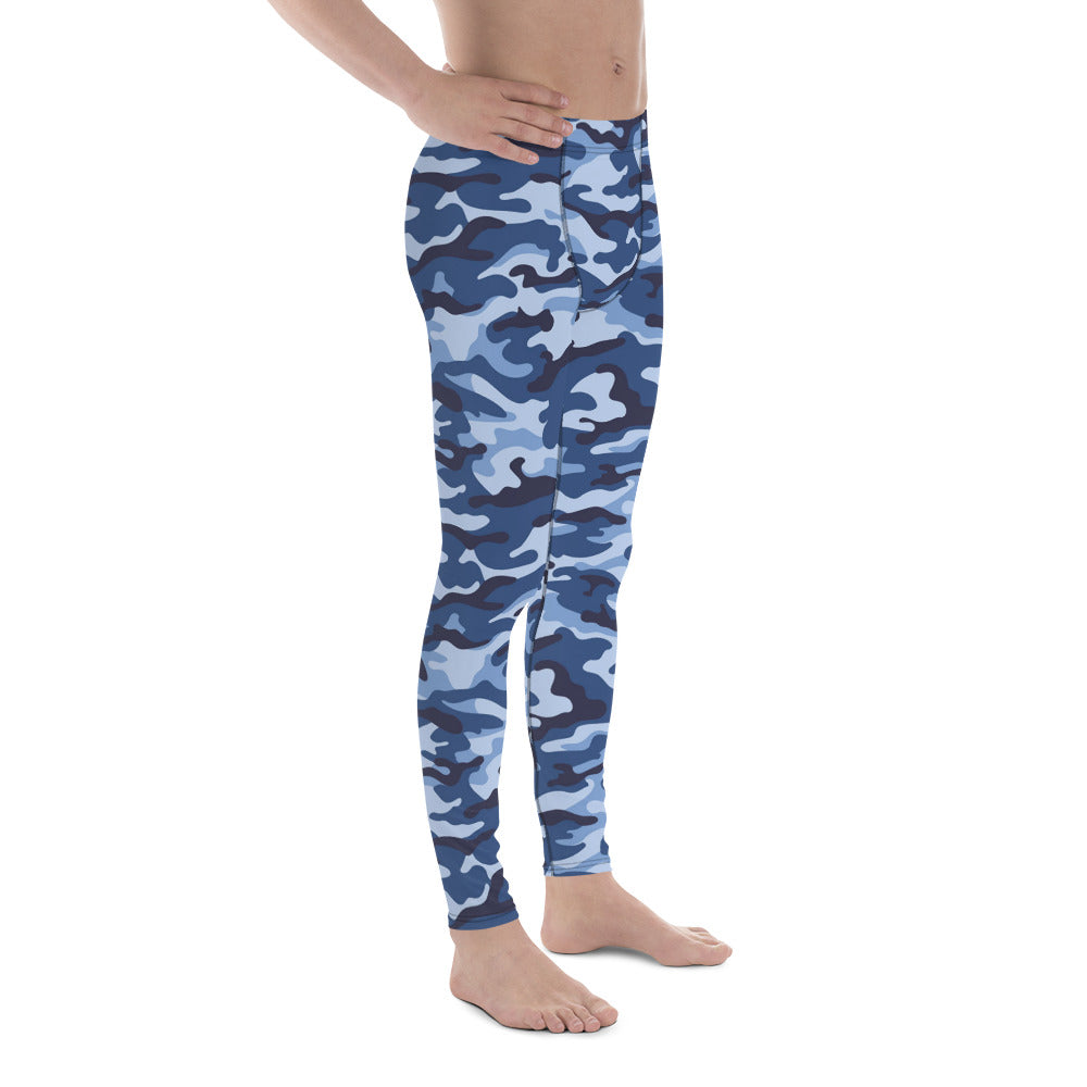 Men's Leggings - Blue & White Camouflage