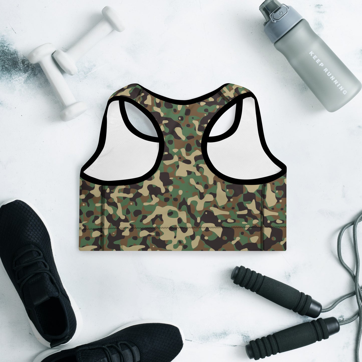 Padded Sports Bra -  Brown Green & Tan Camouflage