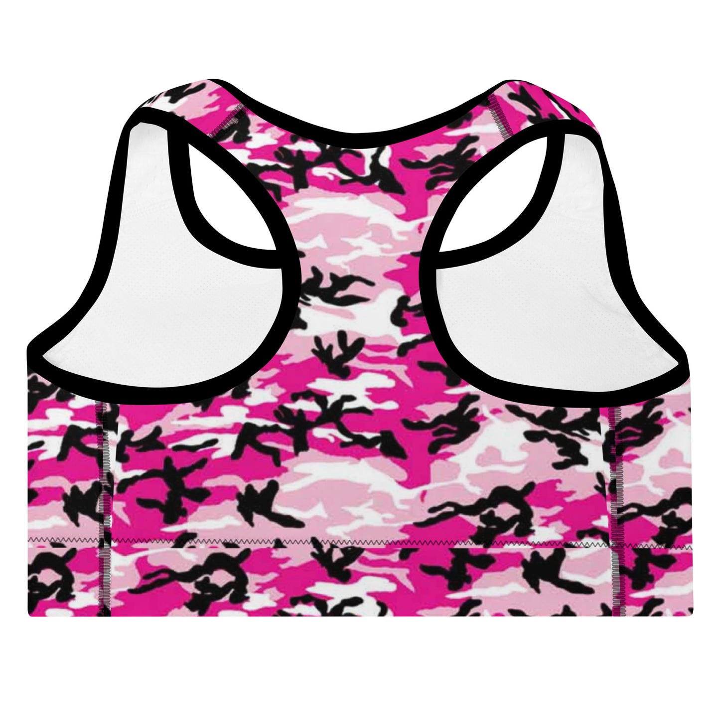 Padded Sports Bra - Pink White & Black Camouflage