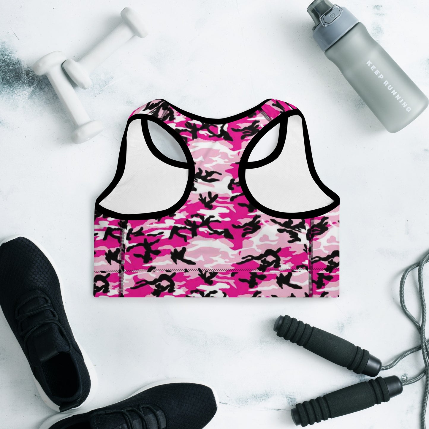 Padded Sports Bra - Pink White & Black Camouflage