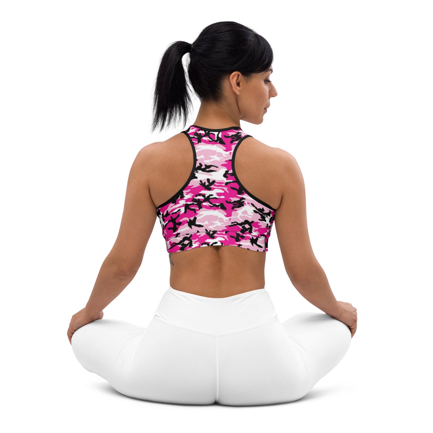 Padded Sports Bra - Pink White & Black Camouflage