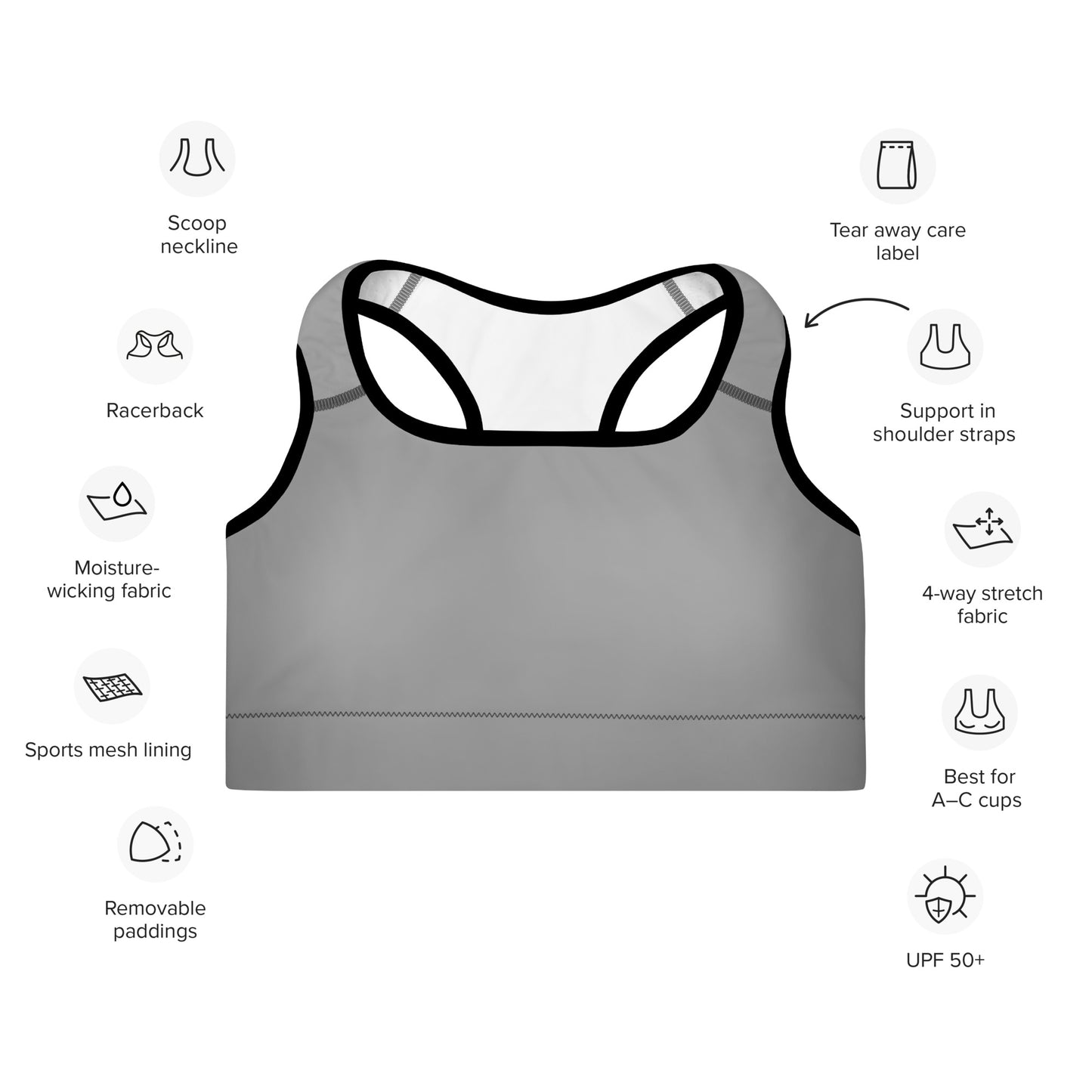 Padded Sports Bra - Nobel Gray