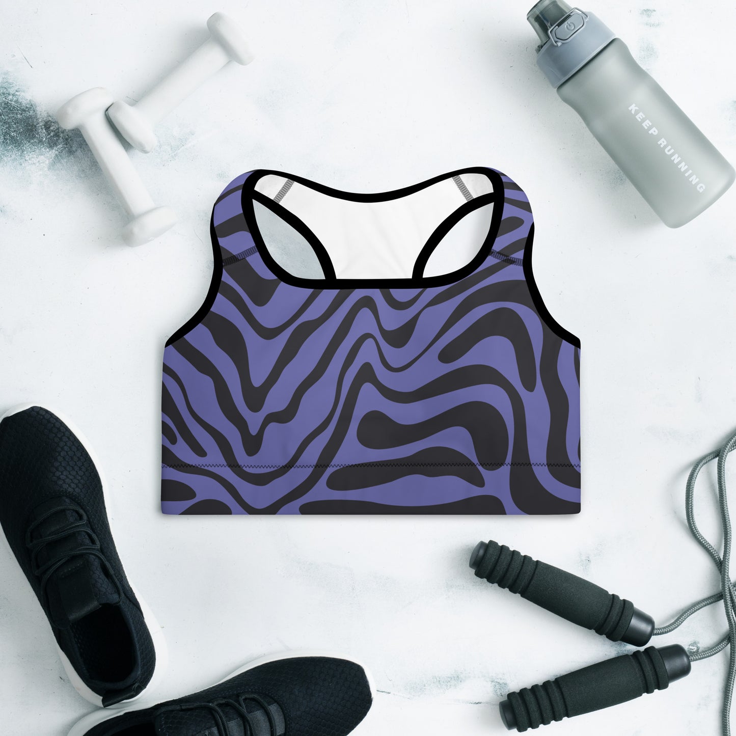 Padded Sports Bra - Purple Black Waves