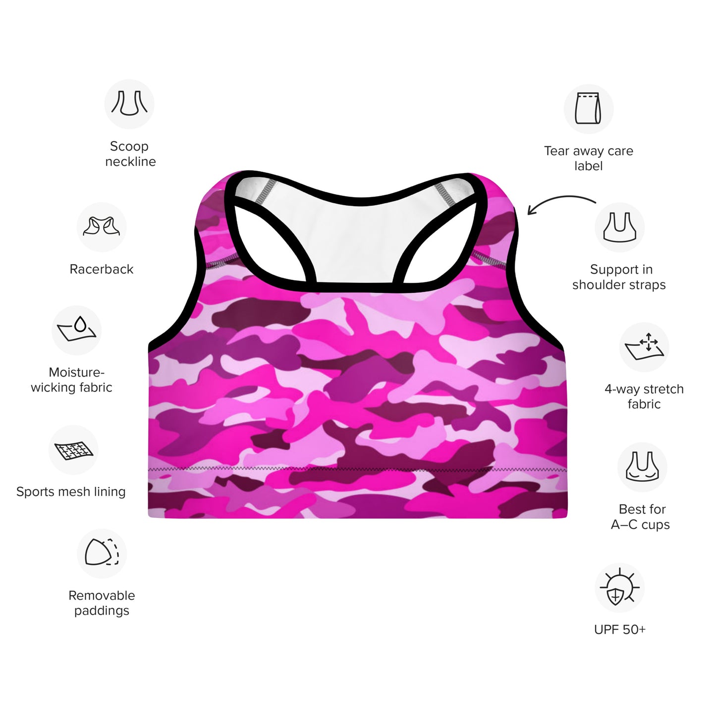 Padded Sports Bra - Bright Pink Camouflage