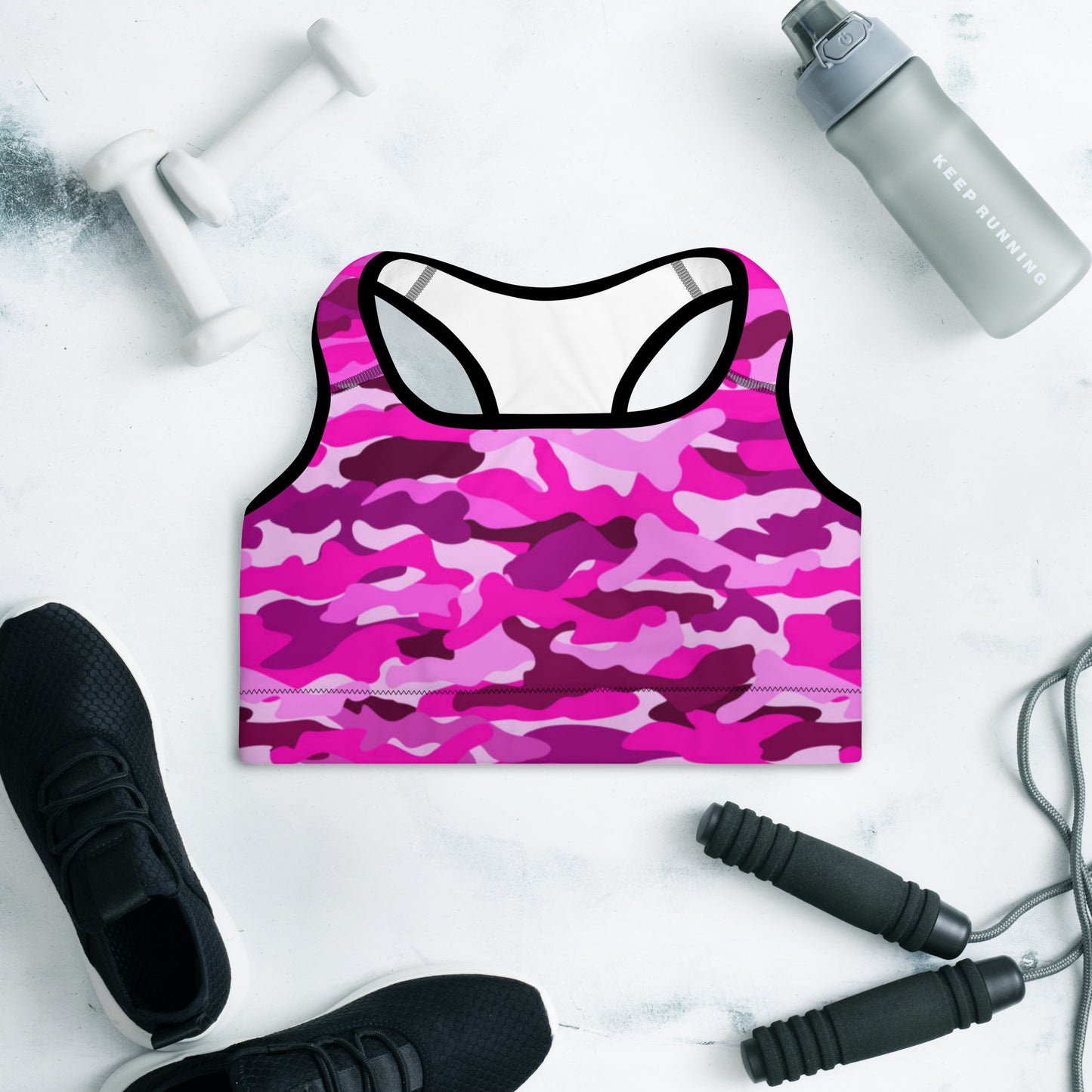 Padded Sports Bra - Bright Pink Camouflage