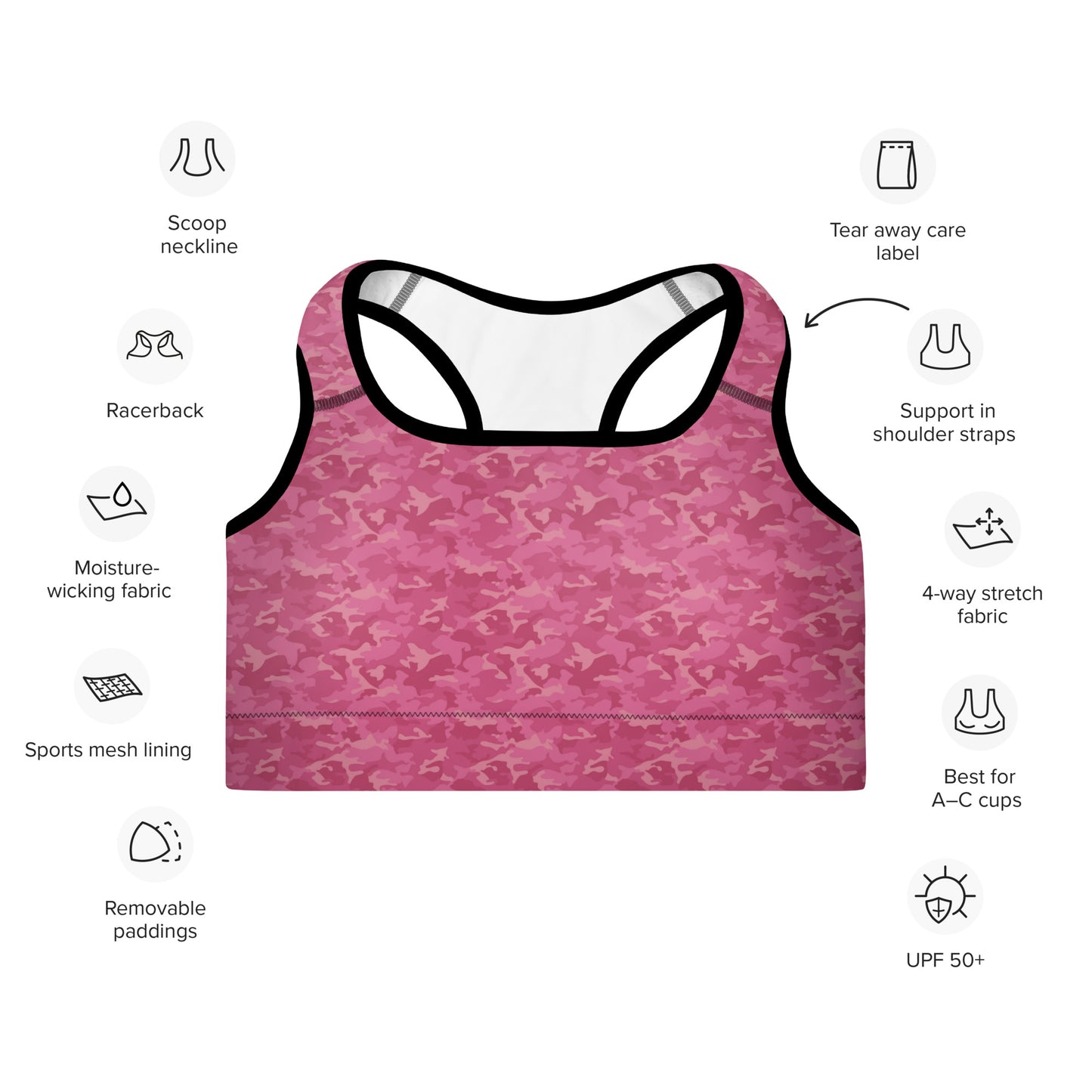 Padded Sports Bra - Pink Pink Camouflage