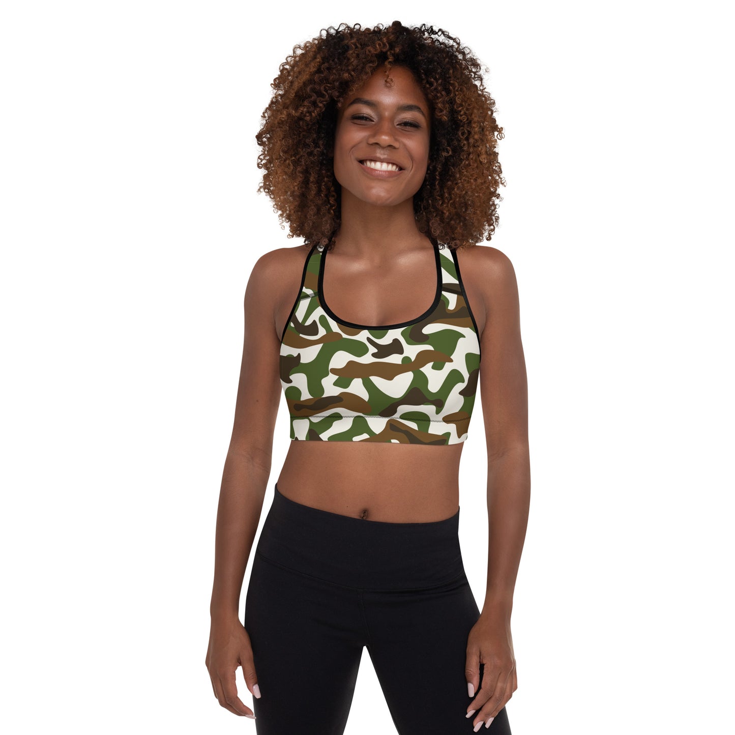 Padded Sports Bra - Beige Brown & White camouflage