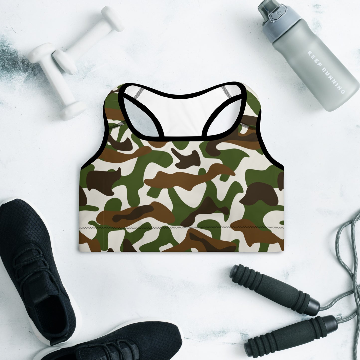 Padded Sports Bra - Beige Brown & White camouflage