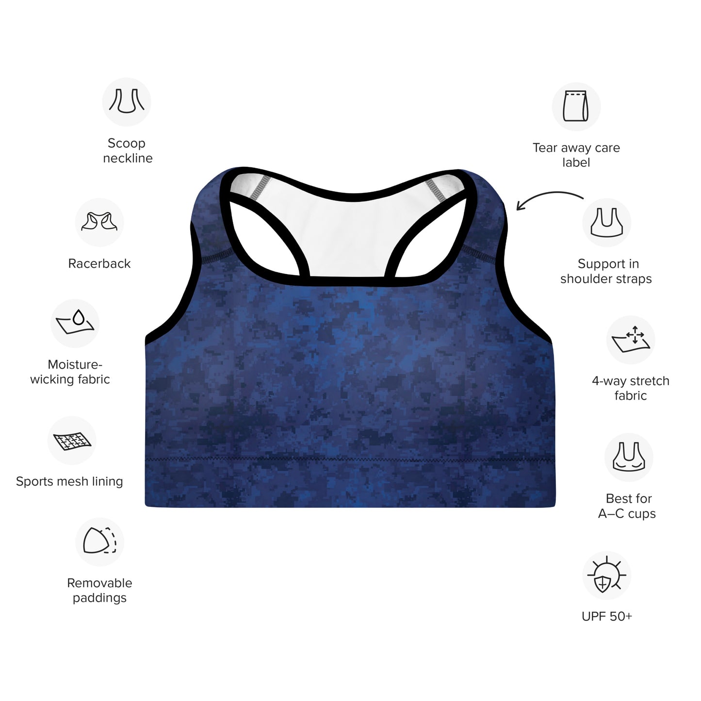 Padded Sports Bra - Navy Camouflage