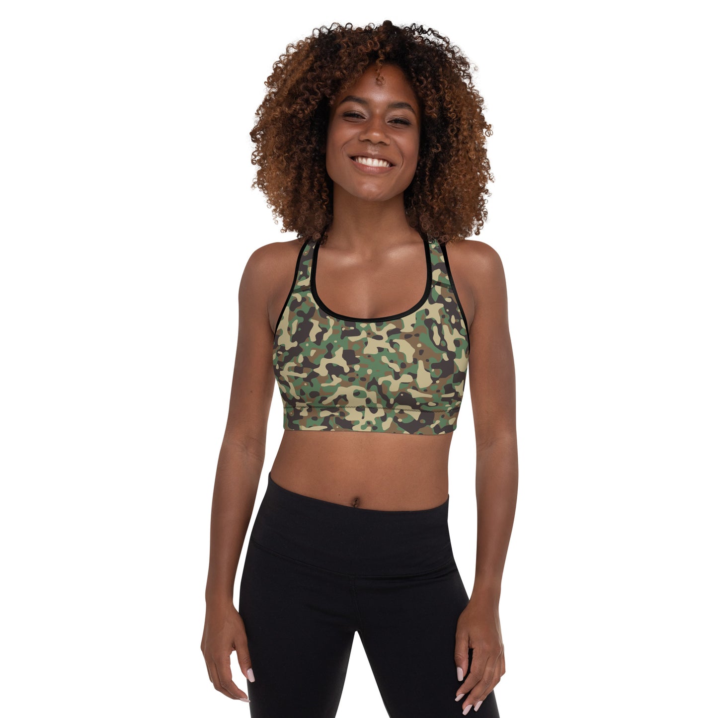 Padded Sports Bra -  Brown Green & Tan Camouflage