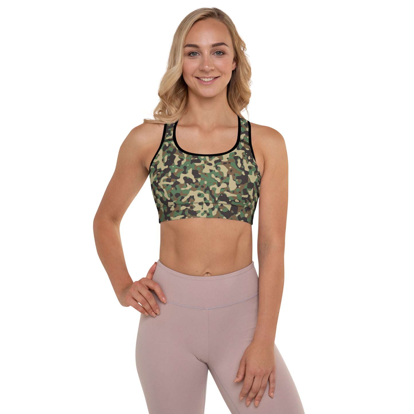 Padded Sports Bra -  Brown Green & Tan Camouflage