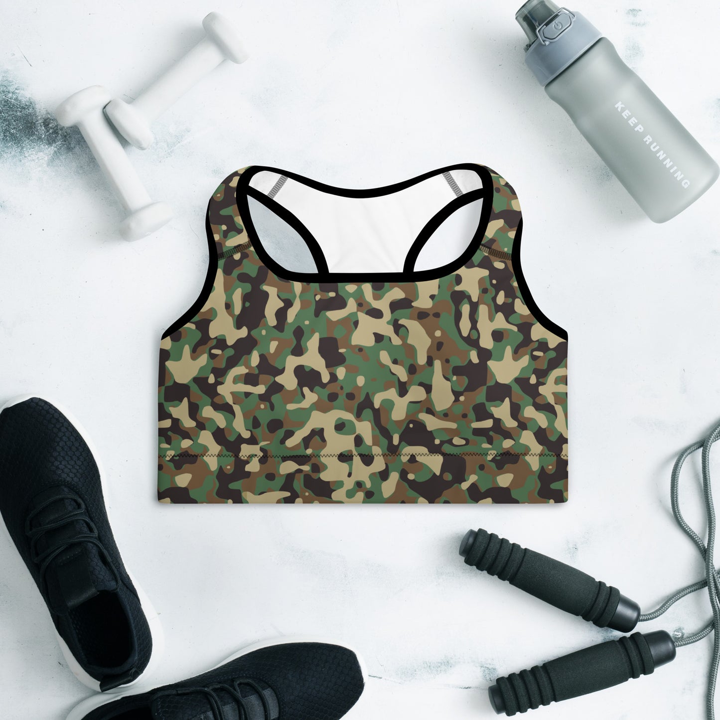 Padded Sports Bra -  Brown Green & Tan Camouflage