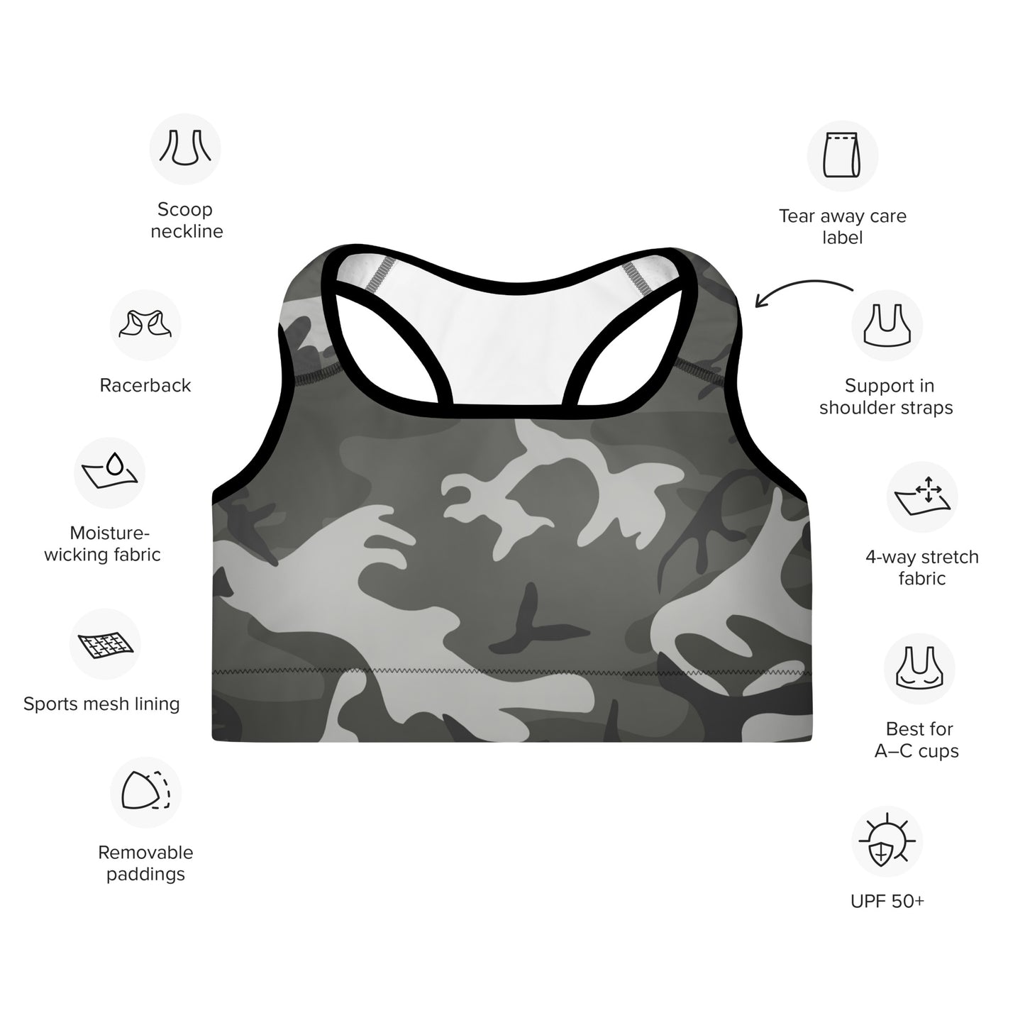 Padded Sports Bra Shades of Green Camouflage