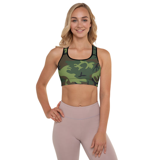 Padded Sports Bra Green & Black Camouflage