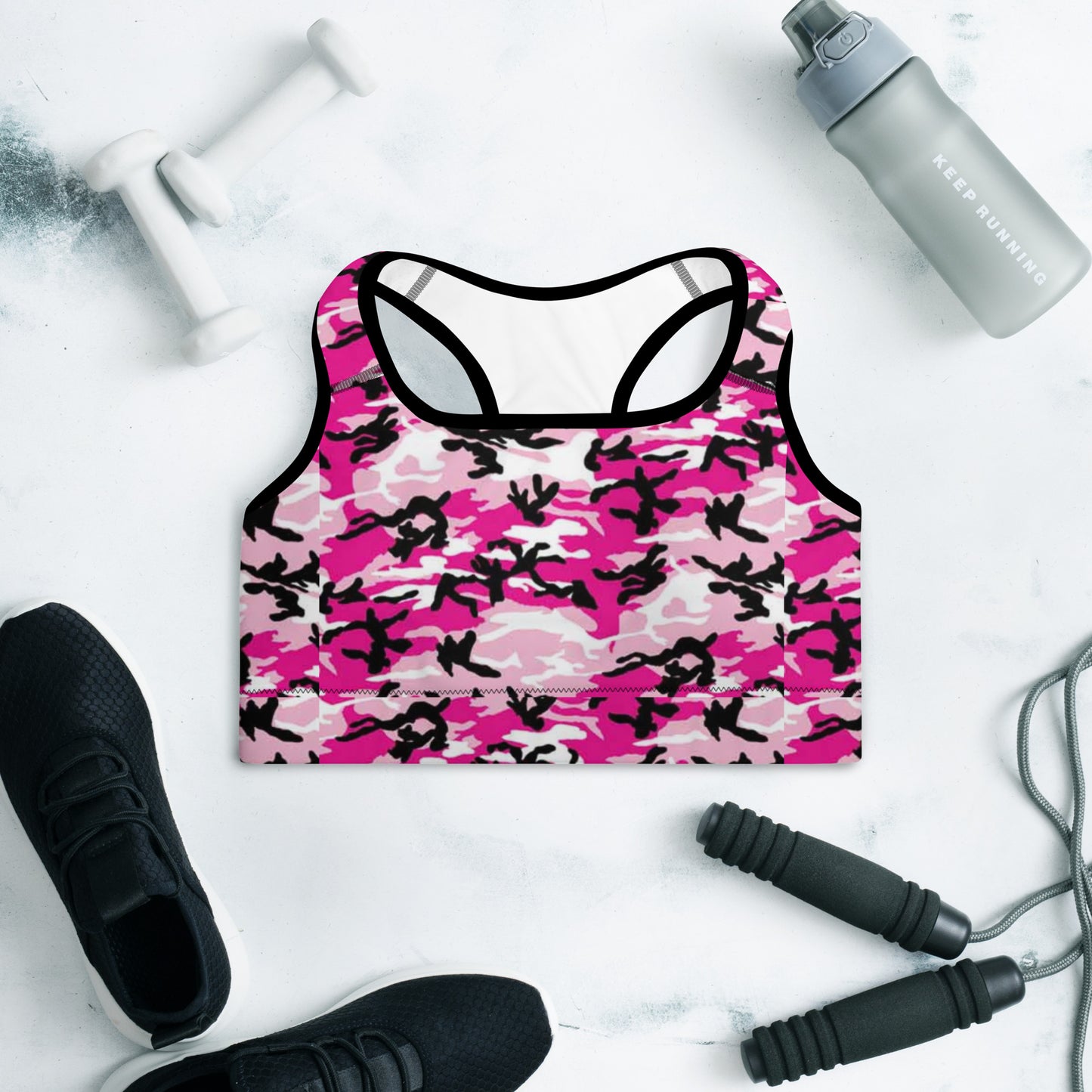 Padded Sports Bra - Pink White & Black Camouflage